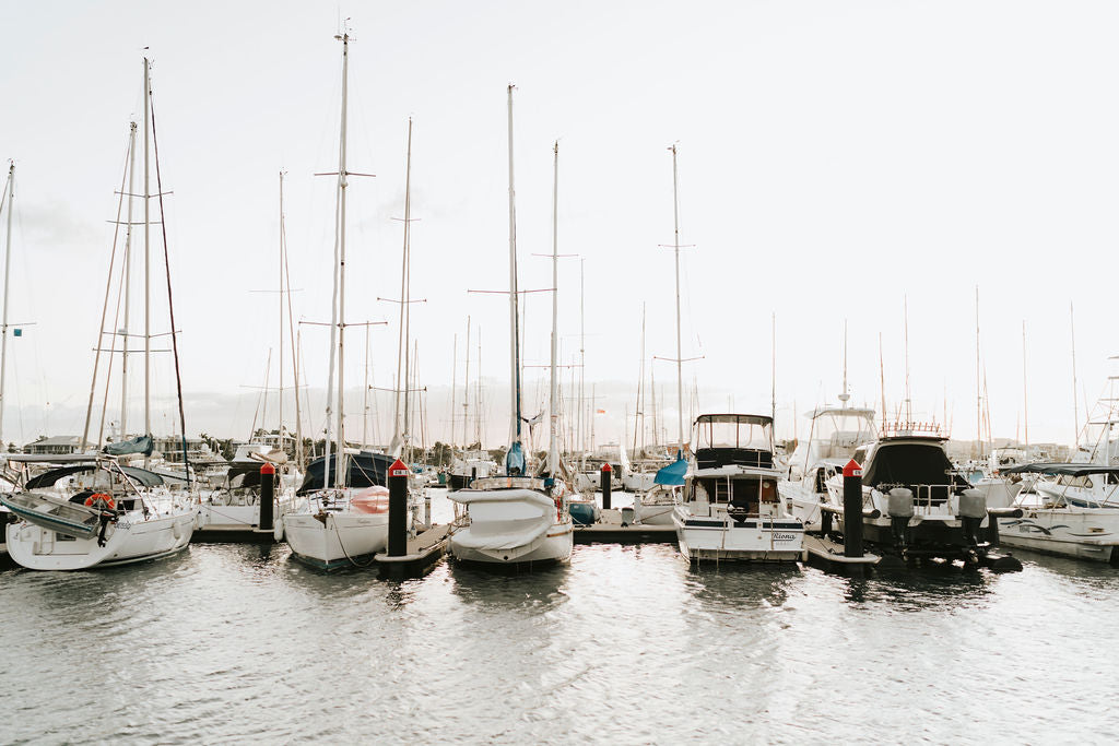 Boats in a coastal marina