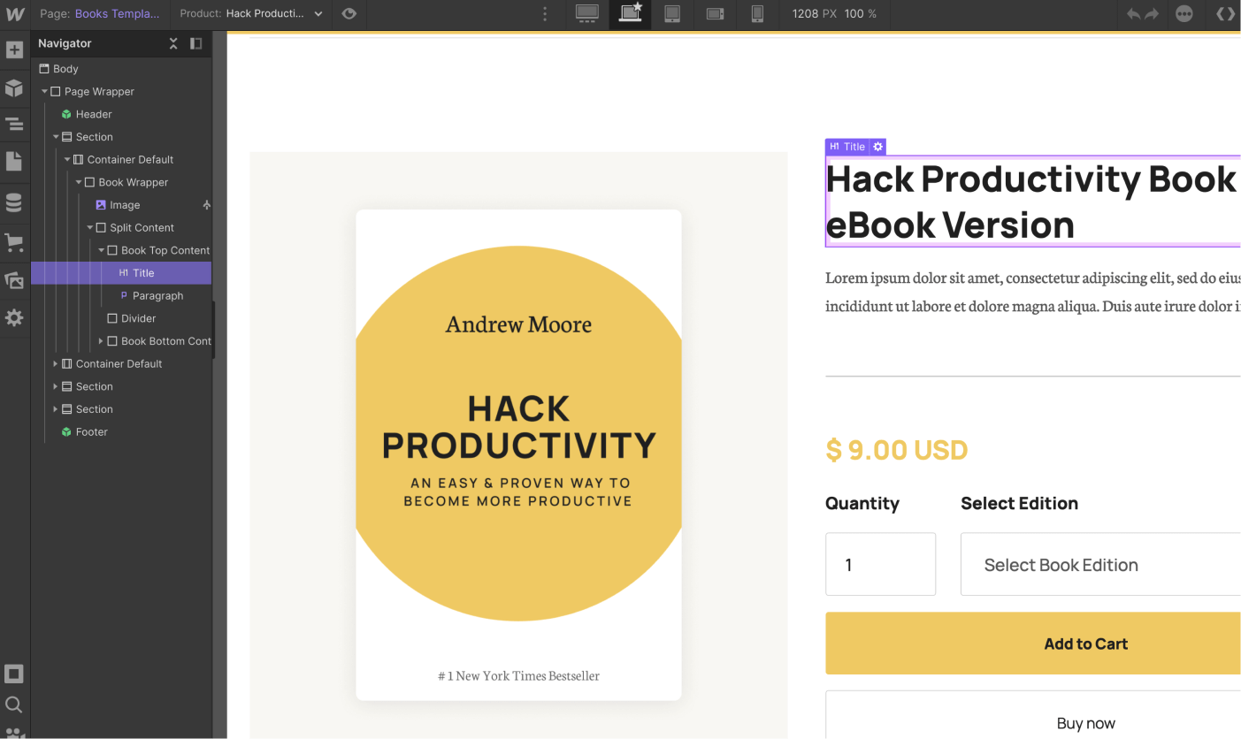 eCommerce Page - Book Webflow Template